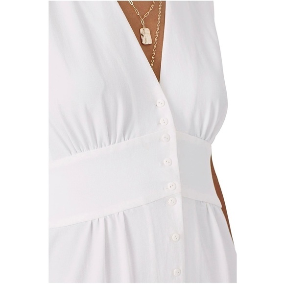 BA&SH Ivory Crepe Sleeveless Shirt Collar Gathered Button Front Midi Dress XS - Picture 12 of 14